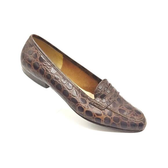 Vintage Ferragamo Brown Croc Embossed Leather Loafers | Made in Italy | EUC - Picture 1 of 16